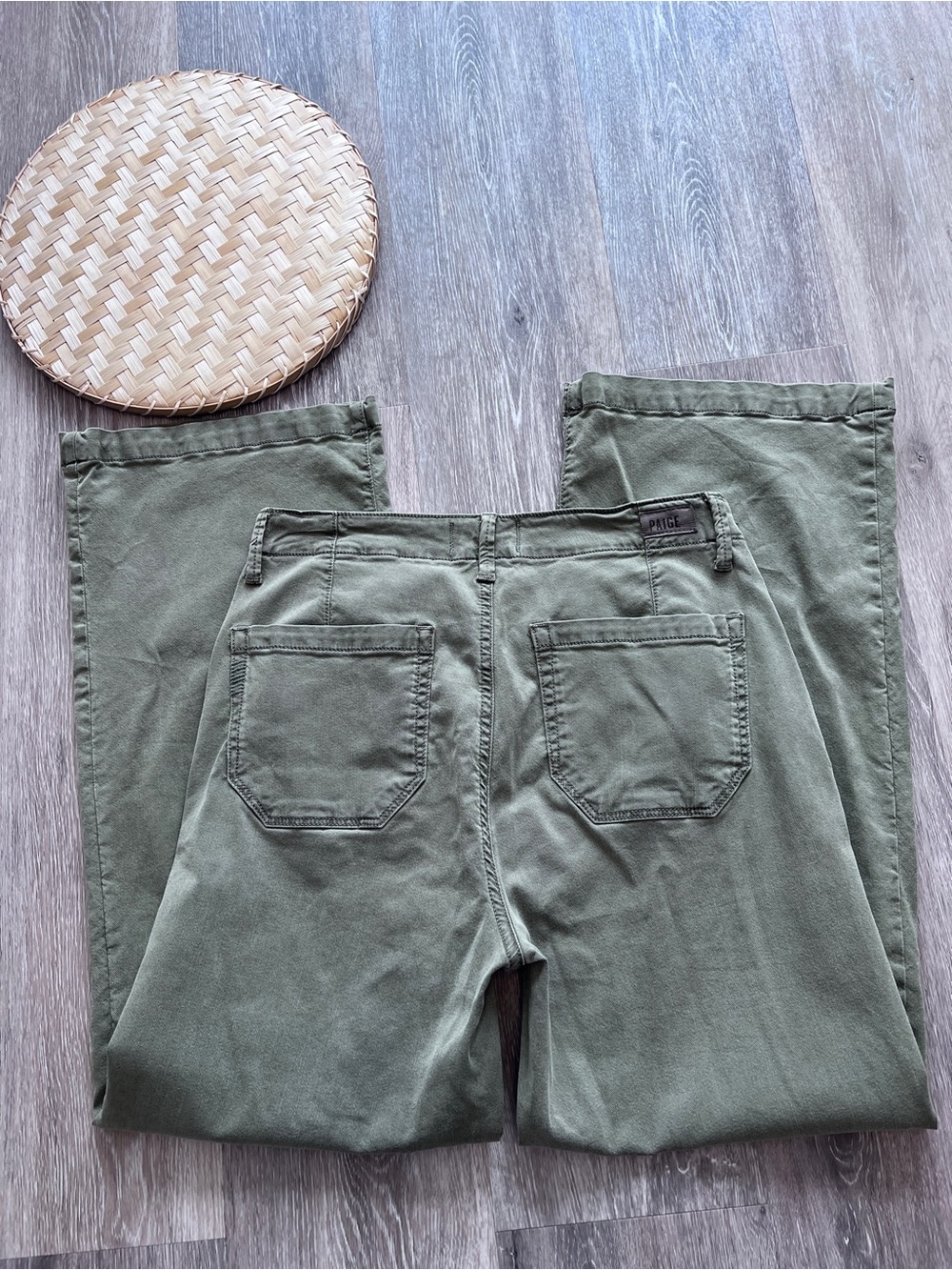 Paige Carly jeans vintage green wide leg mid rise tie waist - Picture 10 of 10